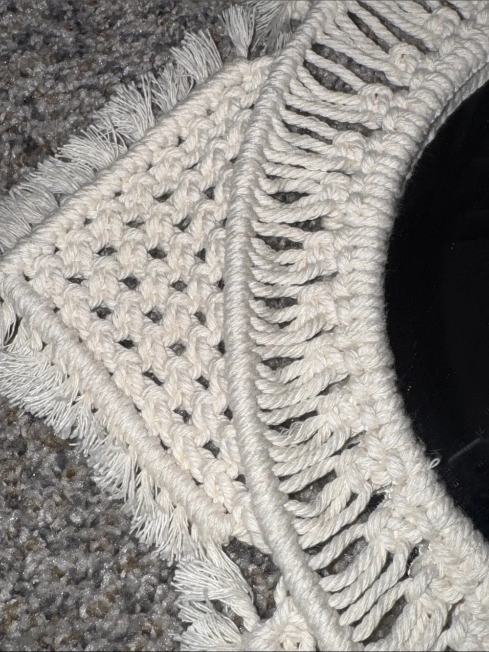 Handcrafted Cream Macramé Round Wall Mirror - Boho Accent